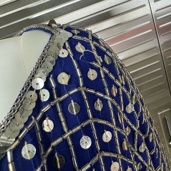 Judith Ann Creations Silk Sequin Blouse Blue Medium - Picture 9 of 12